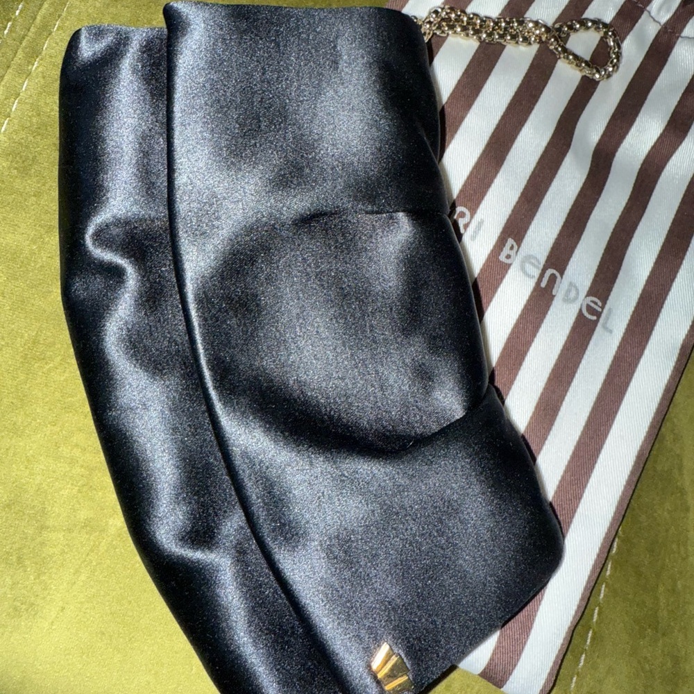 Classic Henri Bendel Satin Wristlet/Clutch - Black with Purple Lining